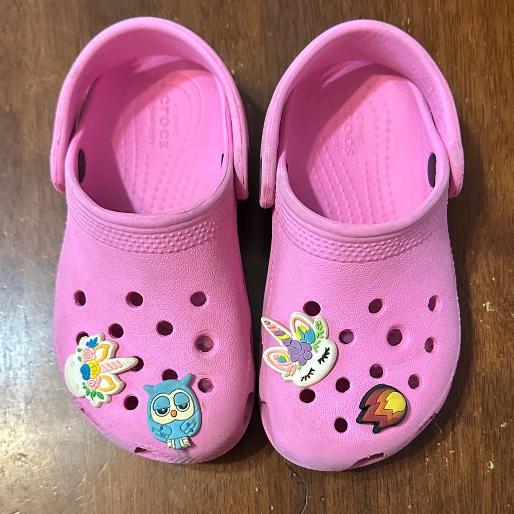 CROCS Kids Pink Slip-On Clogs with Cute Character Charms
